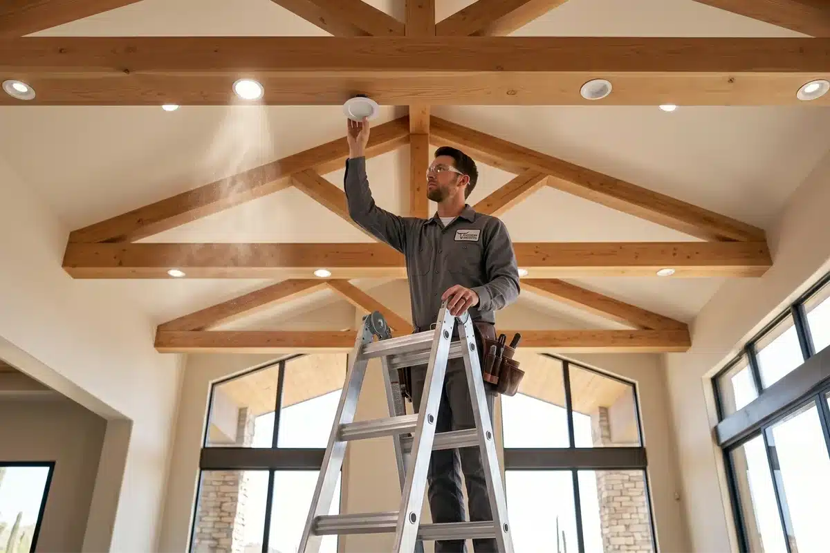 Evenly spaced recessed can lighting installed by Southern Circuit Co.